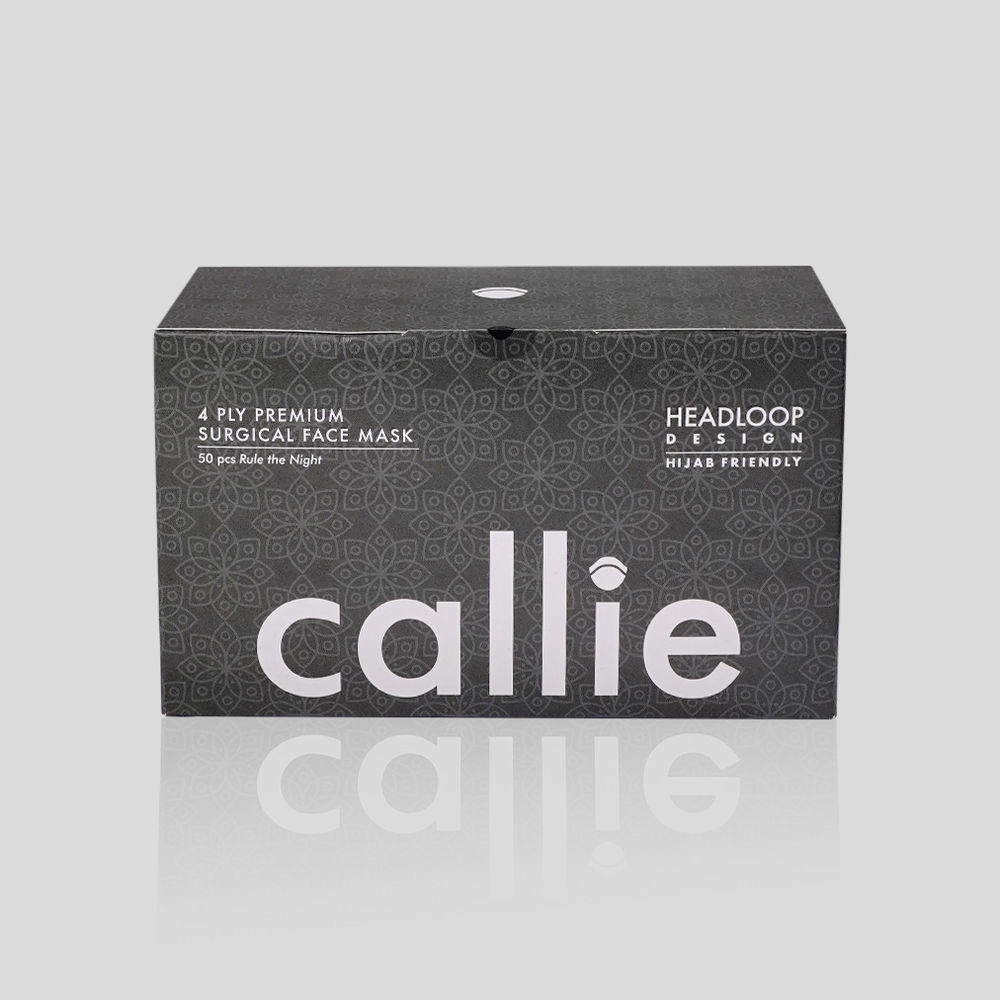 Callie Mask: A box of 50, headloop 4-ply surgical face mask made in Malaysia, in colour Rule The Night